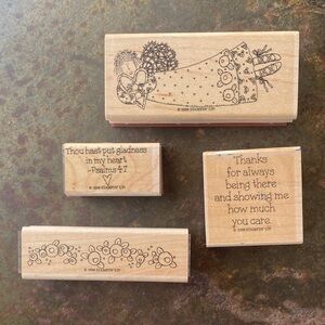 Stampin' Up! 1998 VTG Glad Heart Wooden Rubber Stamp Set (Set of 4) Angel, Psalm